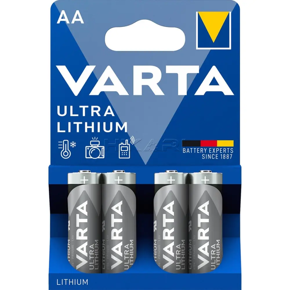 VARTA BATTERY LR6, AA, LITHIUM 6106BP4
