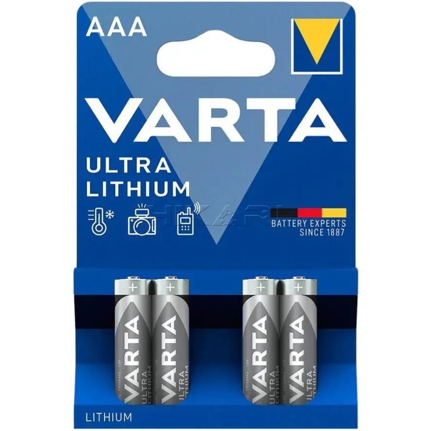 VARTA BATTERY LR03, MICRO, AAA, LITHIUM 6103BP4