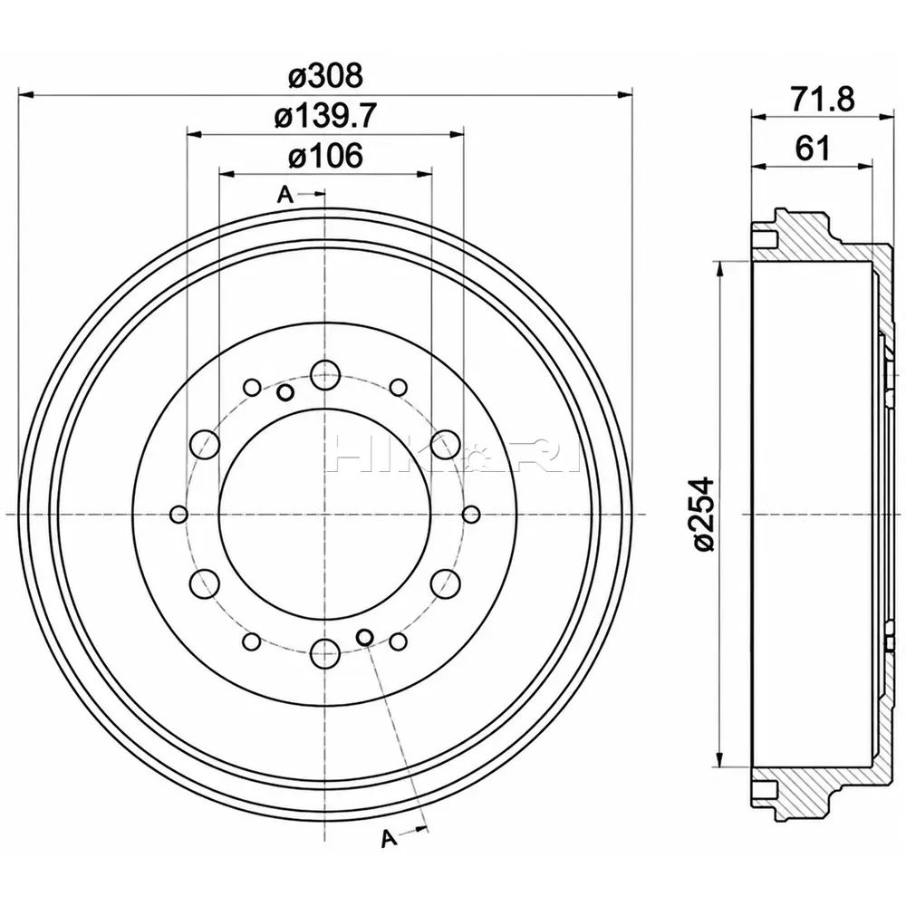 BRAKE DRUM TOYOTA QUANTUM 2,5-2,7 05-TBD5446-K