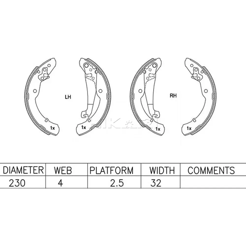 BRAKE SHOE VW POLO 230MM ATE1050BS