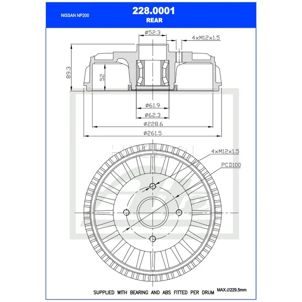 BRAKE DRUM RR NISSAN RENAULT 228.0001